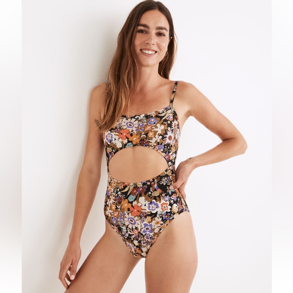 Madewell Second Wave Cutout One-Piece Swimsuit in Wildgarden Floral print